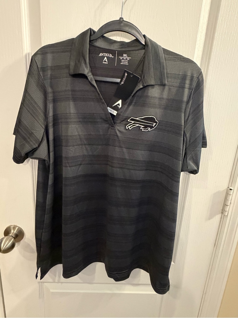 Antigua Men's Buffalo Bills Dark Charcoal Stripe Polo